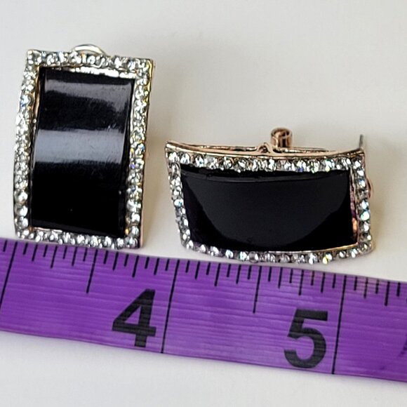 Black and Silver Crystal Rectangular Earrings - Picture 6 of 11